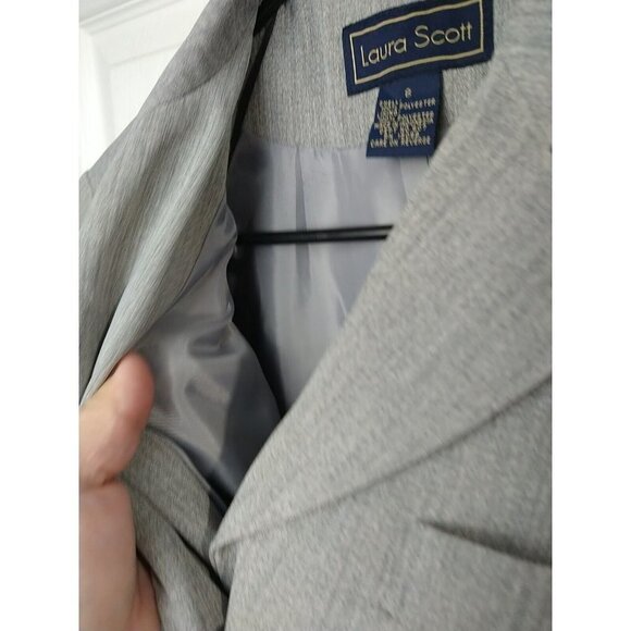 Laura Scott Grey Collared Lined Three Button Close Career Jacket Size 8 - Picture 9 of 16